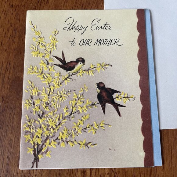 Vtg Stanley Birds Spring Happy Easter Mother Embossed Greeting Card - Picture 1 of 10